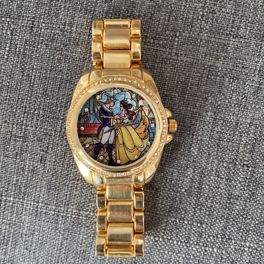 Disney Beauty And The Beast Stained Glass Gold Watch